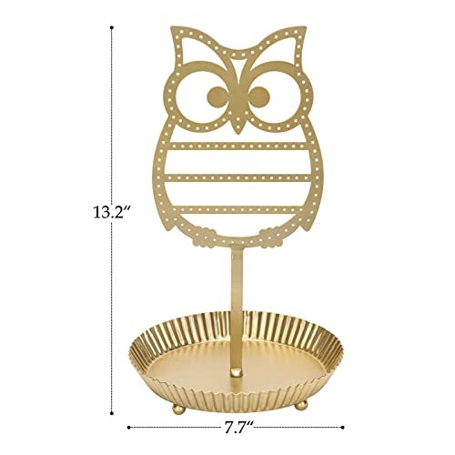 NIKKY HOME Earring Holder Hanging Organizer Stand Metal Jewelry Tree Table Top Owl Ear Stud Holder Tower Rack with Ring Tray for Girls (134 Holes), Gold - color: Gold