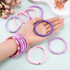 Friendship Bracelet Beaded Bracelet Heishi Surfer Bracelets Set Polymer Clay Heishi Beads Stretch Bracelets Preppy Bohemian Summer Beach Bracelets for Women - color: Purple