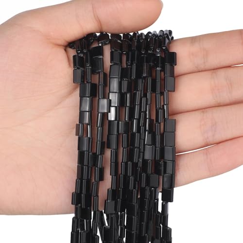 Xilitata Natural Black Onyx Stone Beads, Each Approximately 5x5x2mm Square 2-Hole Spacer Bead, are Used to Make Bracelets, Earrings, Necklaces, with Each String Measuring 15-16 Inches - color: Black Onyx