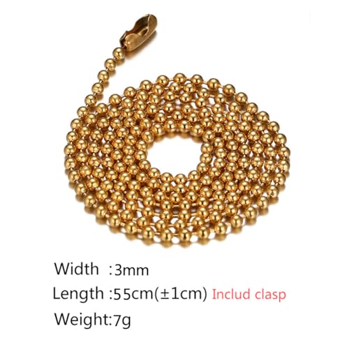 Titanium Stainless Steel Small Beads Ball Chain Necklace for Men Women 24-38 Inches Silver Black Gold - color: Gold, 3mm wide
