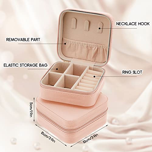 Taiyin Travel Jewelry Case, Bridesmaid Gifts Mini Jewelry Organizer, PU Leather Portable Earring Box for Women Girls - color: Pink