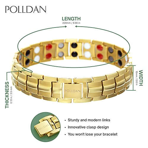 POLLDAN® 3X Power Magnetic Bracelets For Men | 6200 Gauss Strength Mens Titanium Bracelet with Fold-Over Clasp, Adjustable Length, Gift Box, Sizing Tool | Innovative Magnets Alloy - Patent - color: 2X Gold