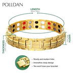 POLLDAN® 3X Power Magnetic Bracelets For Men | 6200 Gauss Strength Mens Titanium Bracelet with Fold-Over Clasp, Adjustable Length, Gift Box, Sizing Tool | Innovative Magnets Alloy - Patent - color: 2X Gold