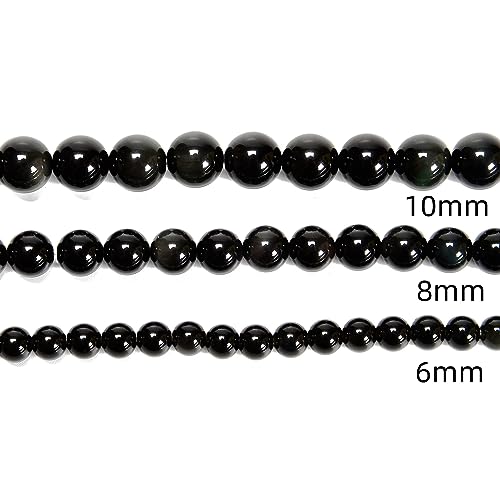 65Pcs Black Obsidian 6mm Beads Natural Stone Round Gemstone Genuine Real Stone for DIY Bracelet Jewelry String Making - color: Black Obsidian, size: 6mm