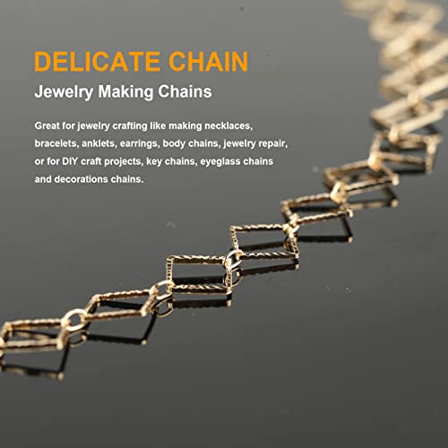 KYUNHOO 16.4 Feet KC Gold Plated Brass Jewelry Chain Bulk Handmade Embossed Square Link Chains for Jewelry Making Supplies Craft Chain Spool with Jump Rings and Lobster Claps - color: Embossed Square Gold