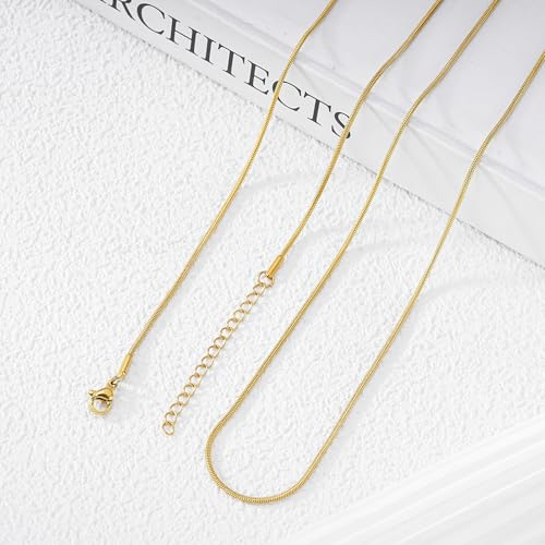 12 Pack Snake Chain Necklace Bulk Gold Plated Stainless Steel Necklace Chain for DIY Jewelry Making - color: Gold 16 Inches