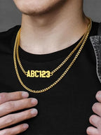 GoldChic JEWELRY Name Necklace Personalized for Men, Womens Custom Name Plate Chain, Stainless Steel Customized Old English Nameplate Choker with Curb Chains Custom, 16 inches to 30 inches - color: Curb Chain 4 mm - Gold(Small Pendant)