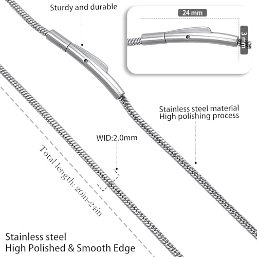 Solid 925 Sterling Silver Necklace For Men, wide 2-3-4mm Rope Link Chain Necklace For Women Mens With Lobster Clasp, Gifts For Him 18 20 22 24 Inch - size: 24 Inch, style: 2MM (Stainless Steel)