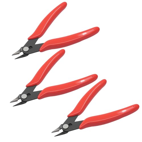 5 Inch Micro Wire Flush Cutters, 3Pcs Spring Loaded Precision Wire Snips for Jewelry, 3D Printing, Electronics & Crafts - Red - color: Red