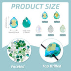 50Pcs Green Faceted Glass Teardrop Beads Electroplate Transparent Crystal Teardrop Charm Beads Top Drilled Drop Spacer Bead Water Drop Chandelier Charms for Earring Necklace Jewelry Making - color: Green