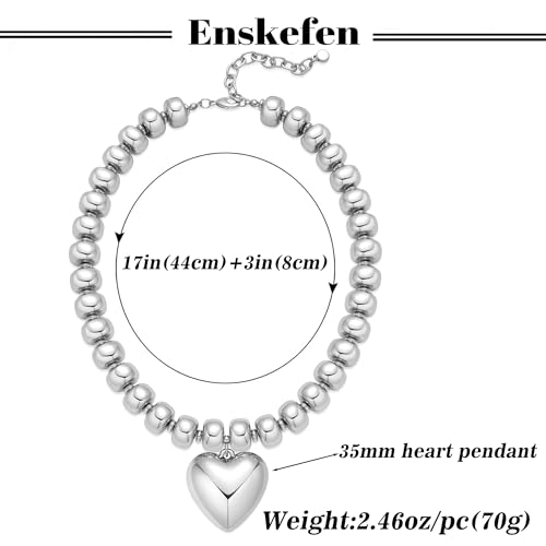Gold Heart Pendant Necklaces for Women Colorful Acrylic Resin Beaded Choker Necklace Fashion Chunky Statement Beaded Heart Necklace - color: White-gold