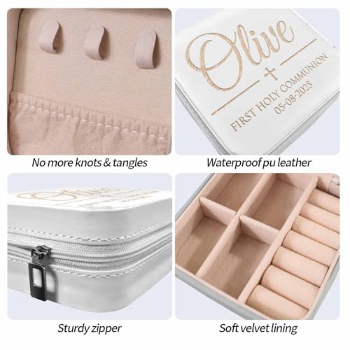 Personalized First Communion Gift for Girls – Custom Jewelry Box with Name & Date, Elegant Keepsake for First Holy Communion - color: Golden Cross