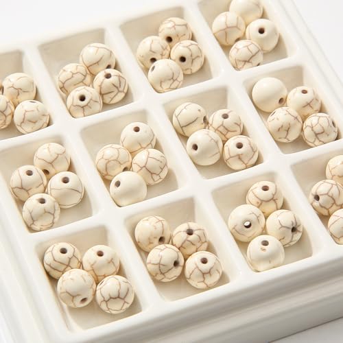 8mm White Turquoise Beads 190pcs Natural Stone Bead Gemstone Round Loose Beads for DIY Crafts Bracelet Necklace Earrings Jewelry Making(White) - color: white