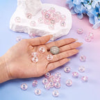 100pcs 14mm Large Hole Faceted Glass Crystal Pink European Crystal Spacer Beads for Valentine's Day Jewelry Making - color: Pink