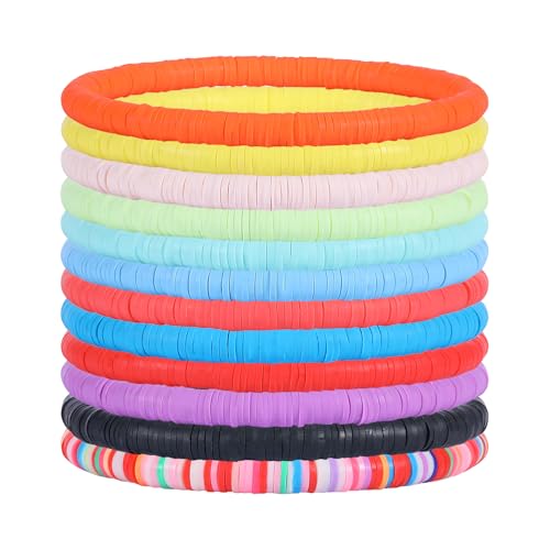 Ornaland 12 Pcs Hei Shi Surfer Bracelets Friendship Bracelets Clay Bead Bracelets Polymer Stretch Bracelet Stackable Bracelet Set Women Summer inner diameter of the bracelet is about 6.5~7cm