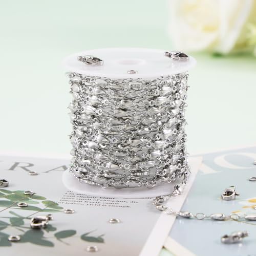 KYUNHOO 4 Meters Rose Flower Jewelry Chains for Making Necklace Bracelet Silver Craft Chain Bulk Stainless Steel Jewelry Chain Roll for Women Men DIY Handcrafts - color: Rose Silver