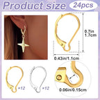 24 Pcs Leverback Earring Hooks, Stainless Steel Clasp Hoop, Hypoallergenic Dangles Earring Hooks, French Ear Wire Findings for Women, DIY Crafts, Jewelry Making (Gold, Silver) - color: Silver, Gold 24pcs