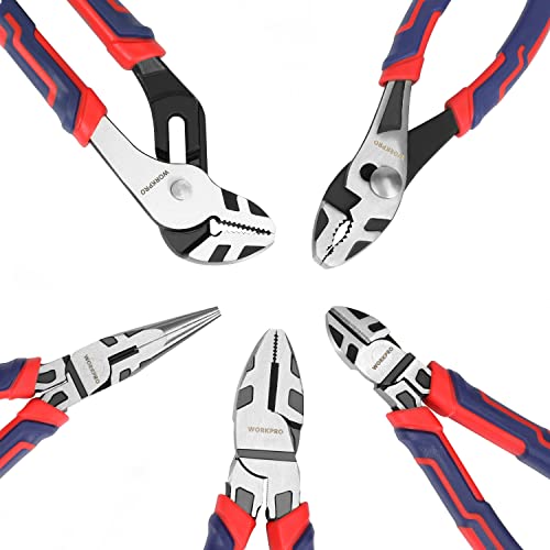 WORKPRO Pliers Set, Premium Cr-V Construction, Includes 6 Inch Slip Joint, Long Nose, Diagonal Cutting, 8 Inch Groove Joint, 7 Inch Linesman and Storage Pouch, for Basic Repair (Pack of 2) - size: 5-piece (Pack of 2)