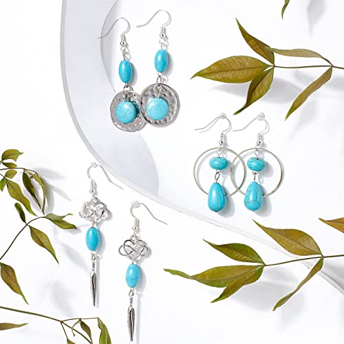 SUNNYCLUE 1 Box DIY 10 Pairs Turquoise Beads Earring Making Kit 8 Shapes Turquoise Beads Charms Hammered Feather Heart Pendants & Earring Hooks for Jewelry Craft Supplies Adults Women - color: 1 Box Diy 10 Pairs