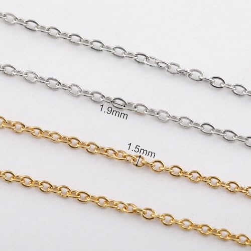 SMYHTGLIF 2 Rolls Total 65.6 Feet Oval Cable Chain for Jewelry Making Gold & Silver Stainless Steel Jewelry Making Chains DIY Craft Jewelry Findings - size: 1.9×1.5mm