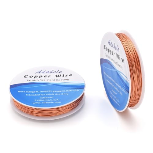 Adabele 164 Feet Premium Tarnish Resistant Round Bare Raw Jewelry Copper Wire Beading Wire Spool Bulk (0.7mm/21 Gauge) for DIY Craft Jewelry Making BF287-7 - color: Copper, size: 0.7mm (21 Gauge) wire - 2 Rolls