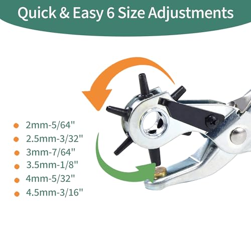 Revolving Punch Plier Kit,Leather Hole Punch Tool Set for Belts,Strap,Shoes,Fabric,Watch Bands,Straps, Dog Collars, Saddles,Belt or Craft Projects,Heavy Duty Rotary Puncher (Standard Hole Puncher) - color: Standard Hole Puncher