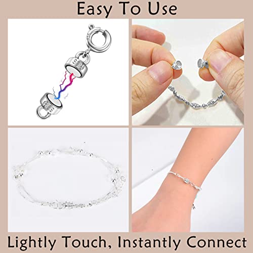 OHINGLT 925 Sterling Silver Magnetic Necklace Clasps and Closures,Gold and Silver Magnetic Clasp Converter for Jewelry Making Supplies,Chain Extender Connector for Small Necklace Bracelet - color: 2Pcs Silver