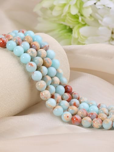 Jovivi 96pcs 8mm Blue Imperial Jasper Round Stone Beads for Jewelry Making - color: Blue Imperial Jasper