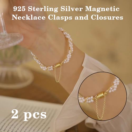 925 Sterling Silver Magnetic Necklace Clasps and Closures,Silver Necklace Extender,Bracelet Clasps,Chain Extenders for Necklaces,Necklace Magnetic Clasp,Necklace Clasp for Jewelry Making Supplies - color: Silver magnetic necklace clasp