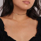 MEVECCO Dainty Gold Chain Choker Necklace 14K Gold Plated Handmade Boho Cute Tiny Beaded Link Choker Necklace Delicate Simple Minimalist Choker Necklace for Women - style: Plain Mariner Chain