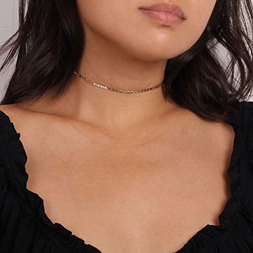 MEVECCO Dainty Gold Chain Choker Necklace 14K Gold Plated Handmade Boho Cute Tiny Beaded Link Choker Necklace Delicate Simple Minimalist Choker Necklace for Women - style: Plain Mariner Chain