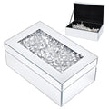 FINGERINSPIRE Glass Mirrored Jewelry Box Organizer 8.27x5.12x3.35inch Crushed Diamond Mirrored Jewelry Storage Case Rectangle Silver Diamond Organizer Box for Women Jewelry Ring Storage