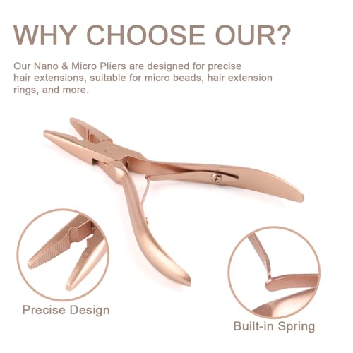 Hair Extension Tool Kit Microlink Pliers with Anti-slip Handle Hair Extension Beading Tool Hair Needle Pulling Hook Hair Styling Bead Closer and Remover Pliers - color: 2 Rose Gold