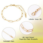 HUISUYTON 10 PCS Charm Bracelet Chain, 18K Gold Charm Bracelet Kit, 6.3Inch Paperclip Chain Bracelets, Chain Bracelet for Jewelry Making, Adjustable Jewelry Charm for Crafting and Gifting - color: Gold+Silver