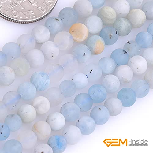 GEM-Inside Natural 4mm Aquamarine Quartz Gemstone Loose Beads Frosted Round A Grade Crystal Energy Stone Power for Jewelry Making 15" - color: Aquamarine, size: 4mm
