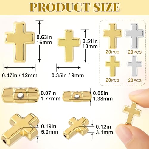 80 Pcs Cross Charms for Jewelry Making, Religious Cross Beads for Bracelets, Crosses for Jewelry Making, Bracelets, Necklaces, DIY Crafts (Gold, Silver) - color: 80pcs, 16x12mm, 13x9mm, Gold, Silver