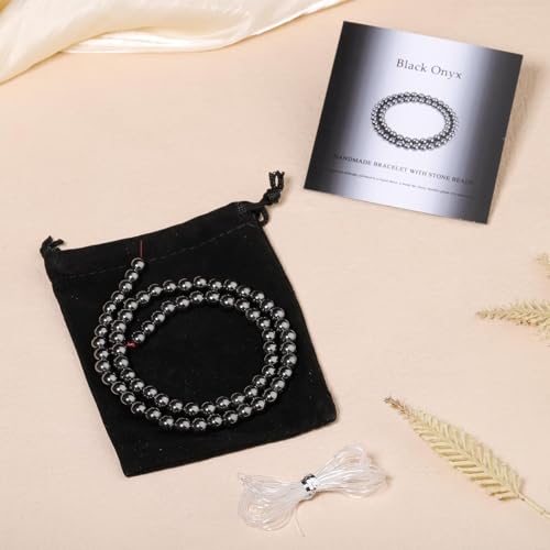 Stone Beads, 45pcs Black Onyx, 8mm Round Loose Beads for Jewelry Making, Bracelets, with Bag, String & Card - color: Black Onyx, size: 8mm