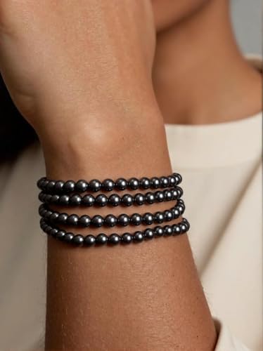 Stone Beads, 60pcs Black Hematite, 6mm Round Loose Beads for Jewelry Making, Bracelets, with Bag, String & Card - color: Black Hematite, size: 6mm