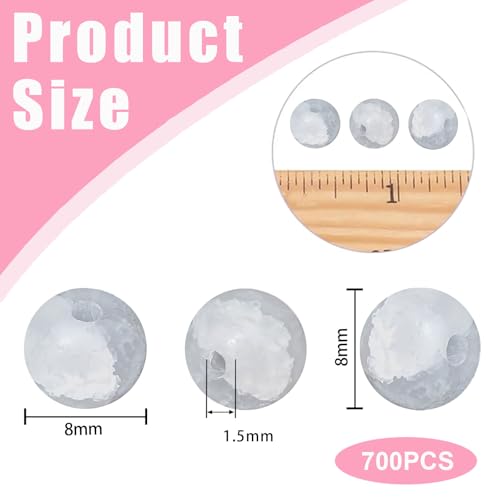 8mm Crackle Glass Beads for Jewelry Making, 700Pcs Round Crystal Beads for Bracelets, DIY Crafts (Lt Grey Crackle) - color: Lt Grey Crackle