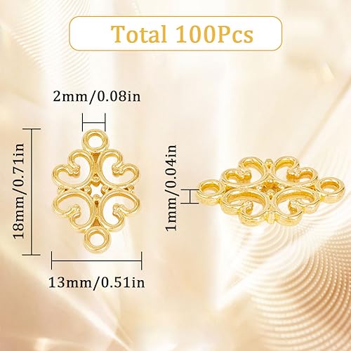 SUNNYCLUE 1 Box 100PCS Flower Connectors Connector Charms Gold Flower Hollow Chandelier Components Connectors Links Double Sided Charms for Jewelry Making Charms Earrings Necklace Bracelets DIY Crafts