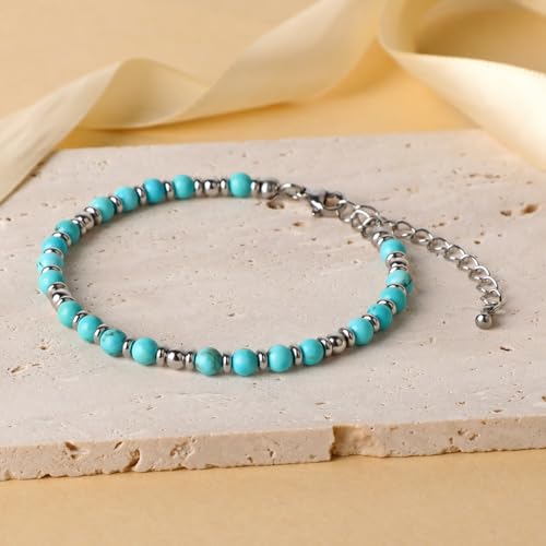 LPBeads Beaded Bracelets for Women Energy Gemstone Charm Jewelry Adjustable Bracelet Gifts for Mom, Daughter, Wife, Friends, Bestie - color: Blue Turquoise