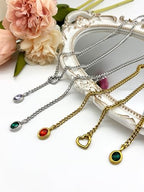 Heart Slip Chain Necklace for Women, 39 Inch Cuban Chain, Removable Heart O-Ring, Crystal Pendant, Adjustable Stainless Steel Y-Necklace - color: Silver-Red