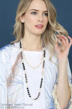 Bead Strand Versatile 60" Long Wrap Necklace - Handmade Knotted Multi Layer Sparkly Crystal, Semi Precious Natural Stone, Lava, Glass Faux Pearl - color: Natural Lava Stone Mix - Grey