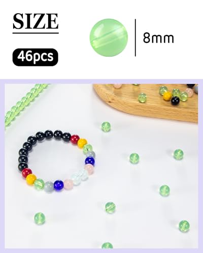 8mm Glass Beads 46PCS Glass Beads for Jewelry Making Charm Round Loose Bead for Bracelet Making Kit (White Green) - color: White Green