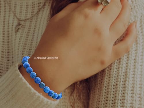 Amazing Gemstone Blue Lava Bracelet for Women Men's Gifts - Protection Healing Crystal Bracelet - 8mm Gemstone Beaded Adjustable Bracelet Pulseras Para Hombres Mujer Stocking Stuffers - color: Blue Lava