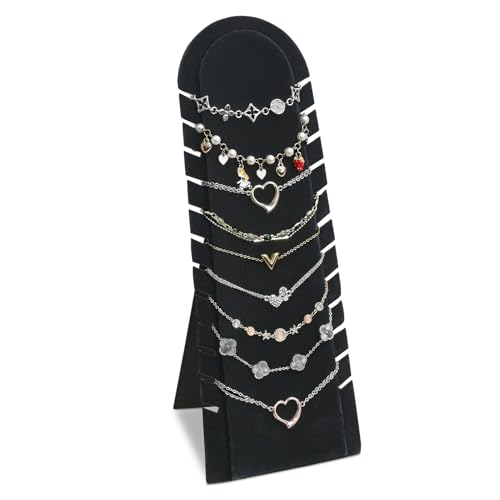 MOOCA 2 Pcs Set Bracelet Necklace Chain Display Pad with 12 Slots, Jewelry Organizer Display with Easel Stand for Chains, 4.5W x 4.9D x 12.2H in, Black Velvet - color: Black,12 Slots