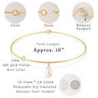 Aobei Pearl 18K Gold Plated Cuff Choker Necklace for Women Chunky Wire Chain Collar Jewelry - style: Round Wire Baroque Pearl