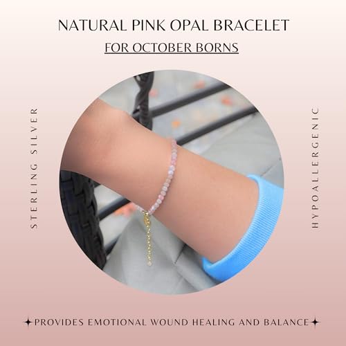Faceted Bracelet for Women, Certified 925 Sterling Silver with 18K Gold Vermeil Healing Crystal Bracelets for Women - Crystals and Healing Stone Bracelet Women Jewelry for Gift - color: Pink opal