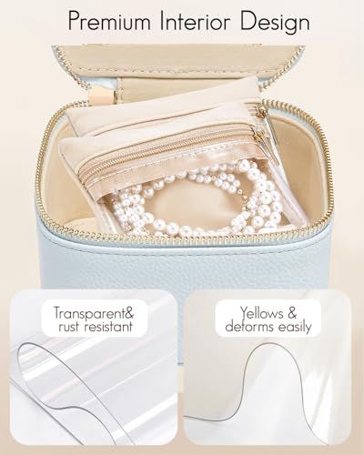 VLANDO Travel Jewelry Case,Travel Jewelry Organize with 6 Velvet Jewelry Zipper Pockets,Premium Petal Hardware Jewelry Case for Birthday Wedding Graduation Gifts-Baby Blue - color: 6PCS-Baby Blue