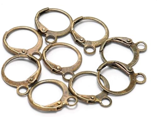 20Pcs Steel French Lever Earring Hooks Wire Settings Base Hoops Earrings with Open Loop for Men Women for DIY Jewelry Making Supplies(14×12mm) (Antique Bronze) - color: Antique Bronze